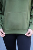 Kayla Luxe Hooded Quarter Zip Pullover- Olive
