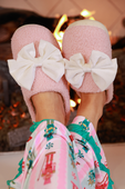 Cozy Bow Slippers- Pink/White