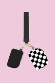 Double Pouch Wristlet- Black/White Checkered