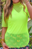 Kora Short Sleeve Mesh Top- Neon Lime