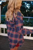 PREORDER Lola Flannel Tunic Top- Navy - Jess Lea Boutique