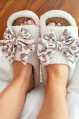 Open Toe Cozy Bow Slippers- Bella Leopard