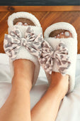 Open Toe Cozy Bow Slippers- Bella Leopard