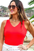Haven V-Neck Bodysuit- Red
