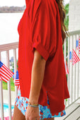 Sutton Button Up Top- Red