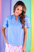 Carissa Ric Rac Top, Light Blue - Jess Lea Boutique