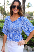 Greece Getaway Smocked Top - Jess Lea Boutique