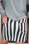 PREORDER Nova Striped Denim Skirt, Black/White - Jess Lea Boutique