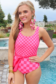 Clear Skies Checkered Swimsuit, Pink - Jess Lea Boutique