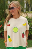 Tropical Fruit Sequin Patch Top