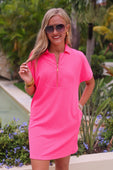 Ezra Textured Zipper Dress- Hot Pink