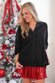 PREORDER- Prim Button Up Velvet Top- Black - Jess Lea Boutique