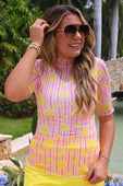 Kora Short Sleeve Mesh Top- Pink Lemonade