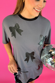 Faux Leather Bow Oversized Tee - Jess Lea Boutique