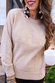 Coffee Embossed Sweater - Jess Lea Boutique