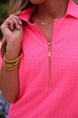 Ezra Textured Zipper Dress- Hot Pink