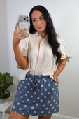 Refined Denim Stretch Skort- Polka Dot