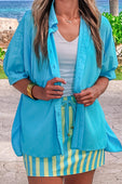 Sutton Button Up Top- Pool Blue