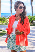 Sloane Button Up Top- Neon Coral