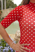 Kora Short Sleeve Mesh Top- Red Polka Dot