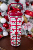 PREORDER- Merry Little Bow Plaid Travel Tumbler - Jess Lea Boutique