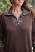 PREORDER- Juniper Plaid Pullover- Chocolate - Jess Lea Boutique