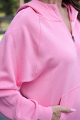 Kayla Luxe Hooded Quarter Zip Pullover- Light Pink