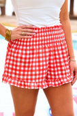 Sunny Strolls High Waisted Shorts- Red Gingham