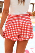 Sunny Strolls High Waisted Shorts- Red Gingham