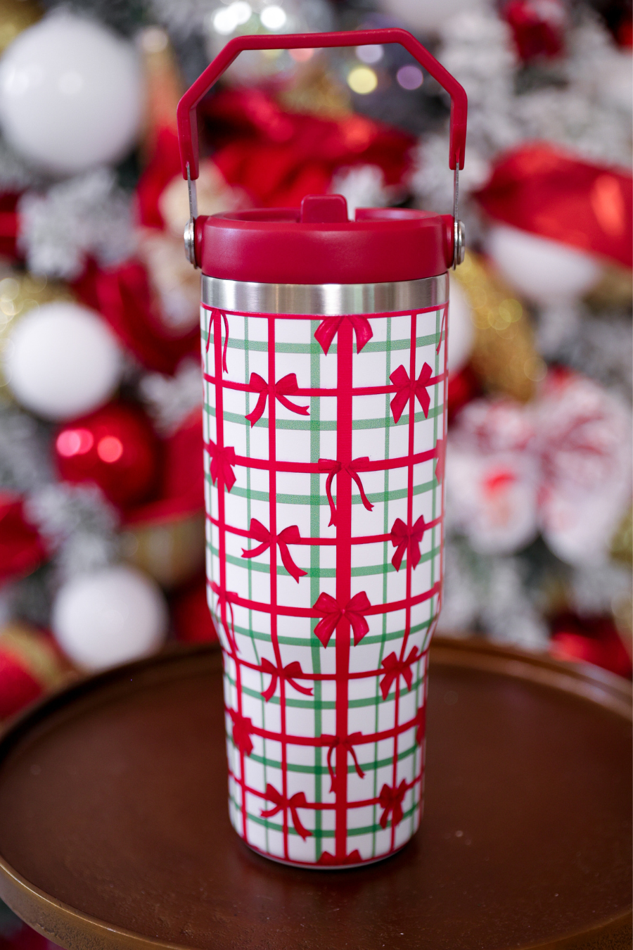 PREORDER- Merry Little Bow Plaid Travel Tumbler - Jess Lea Boutique