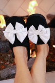 Cozy Bow Slippers- Black/White