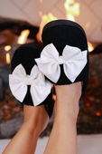 Cozy Bow Slippers- Black/White