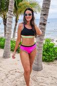 Set For Vacay Two Piece Swimsuit- Black/Neon