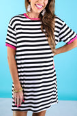 Living In Stripes Dress, Black/Pink - Jess Lea Boutique