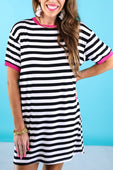 Living In Stripes Dress, Black/Pink - Jess Lea Boutique