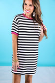 Living In Stripes Dress, Black/Pink - Jess Lea Boutique