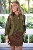 Sloane Button Up Top- Olive - Jess Lea Boutique