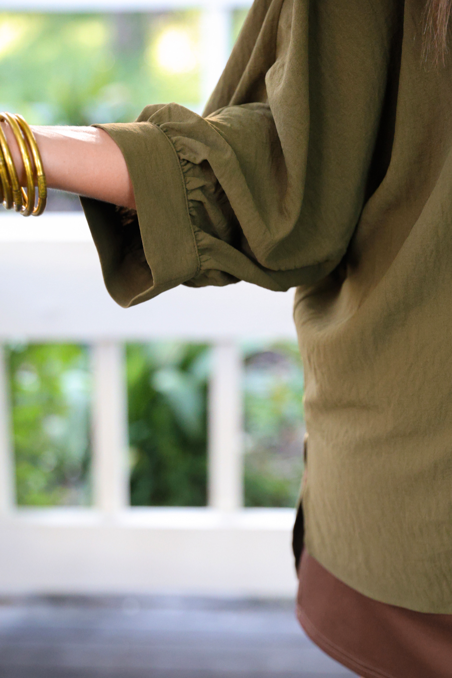Sloane Button Up Top- Olive - Jess Lea Boutique