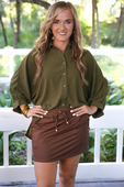 Sloane Button Up Top- Olive - Jess Lea Boutique