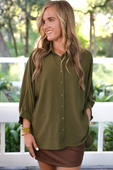Sloane Button Up Top- Olive - Jess Lea Boutique