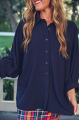Sloane Button Up Top- Navy - Jess Lea Boutique