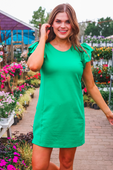 Caitlin Flutter Sleeve Dress, Green - Jess Lea Boutique