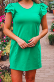 Caitlin Flutter Sleeve Dress, Green - Jess Lea Boutique