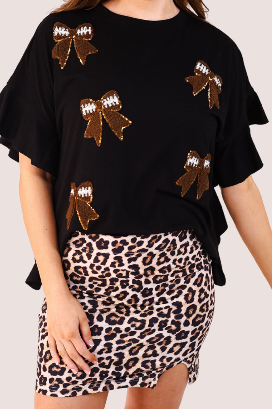 Sideline Sparkle Ruffle Top- Black - Jess Lea Boutique