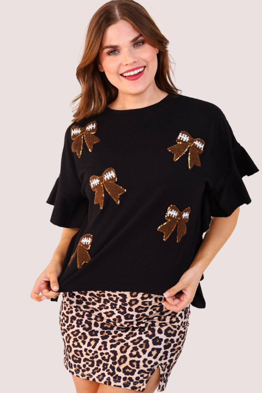 Sideline Sparkle Ruffle Top- Black - Jess Lea Boutique