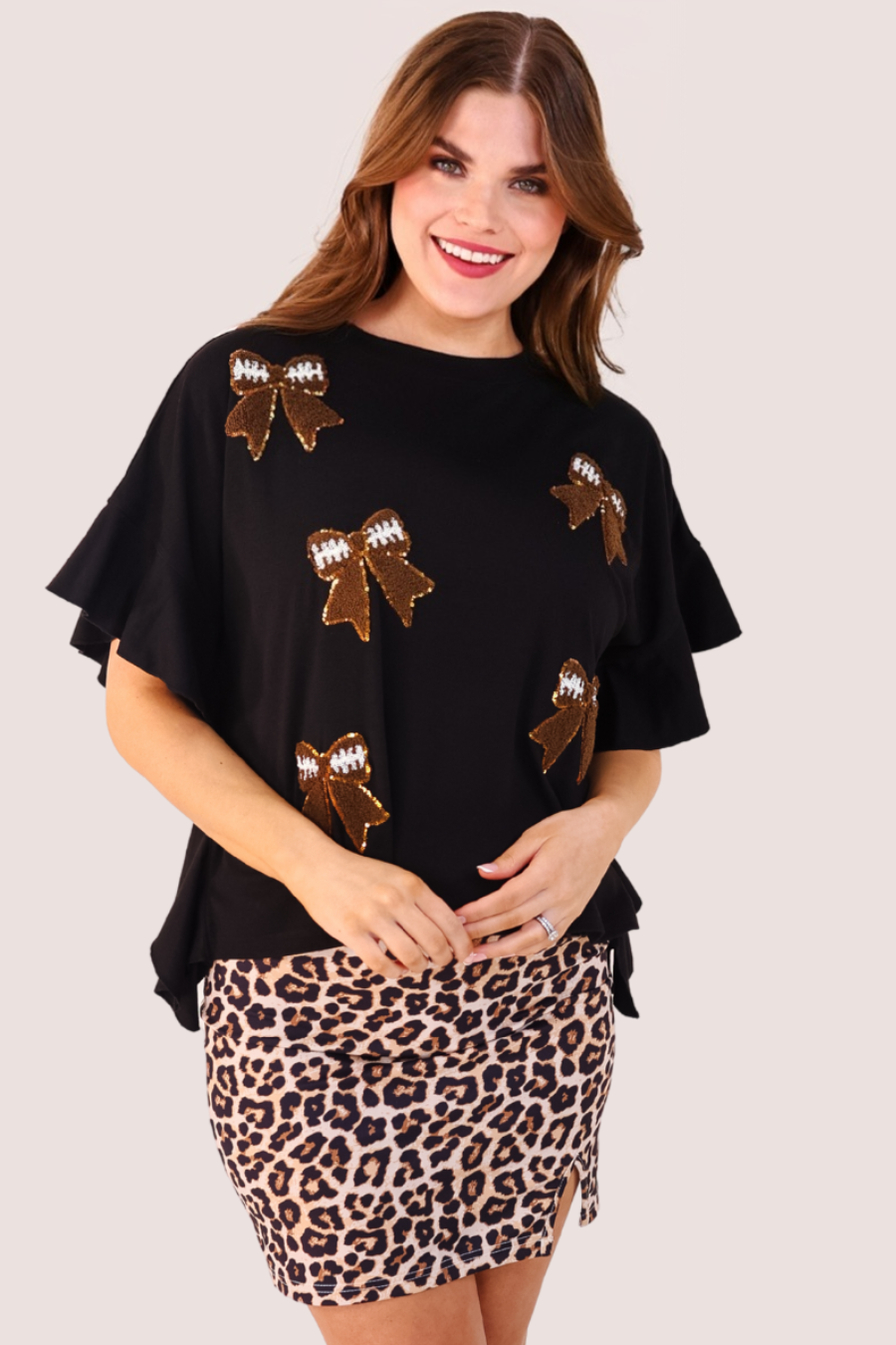 Sideline Sparkle Ruffle Top- Black - Jess Lea Boutique