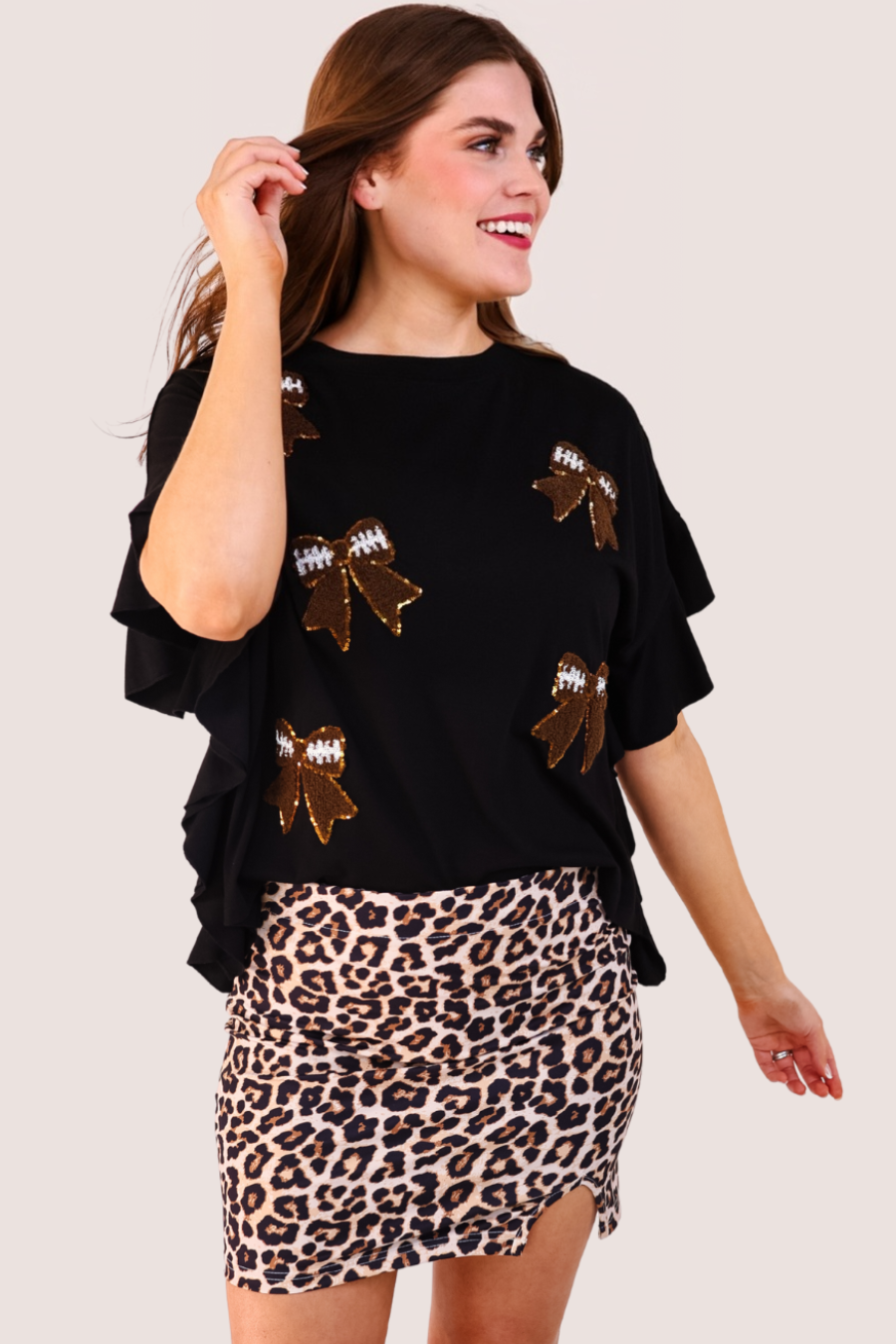 Sideline Sparkle Ruffle Top- Black - Jess Lea Boutique