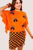 Sideline Sparkle Ruffle Top- Orange - Jess Lea Boutique