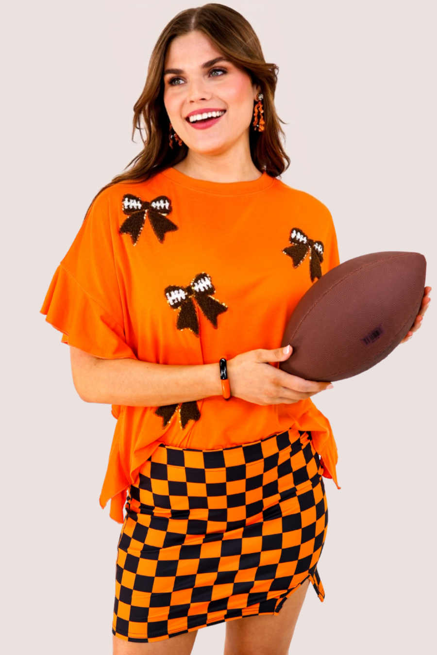Sideline Sparkle Ruffle Top- Orange - Jess Lea Boutique