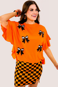 Sideline Sparkle Ruffle Top- Orange - Jess Lea Boutique
